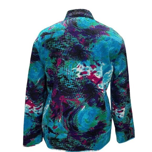 Izaro Womens L Abstract Print Jacket Vibrant Multicolor Textured Satin Luxurious - Picture 7 of 11